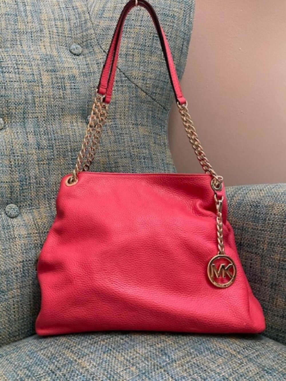 Michael Kors Chain Strap Large Shoulder Tote in Coral